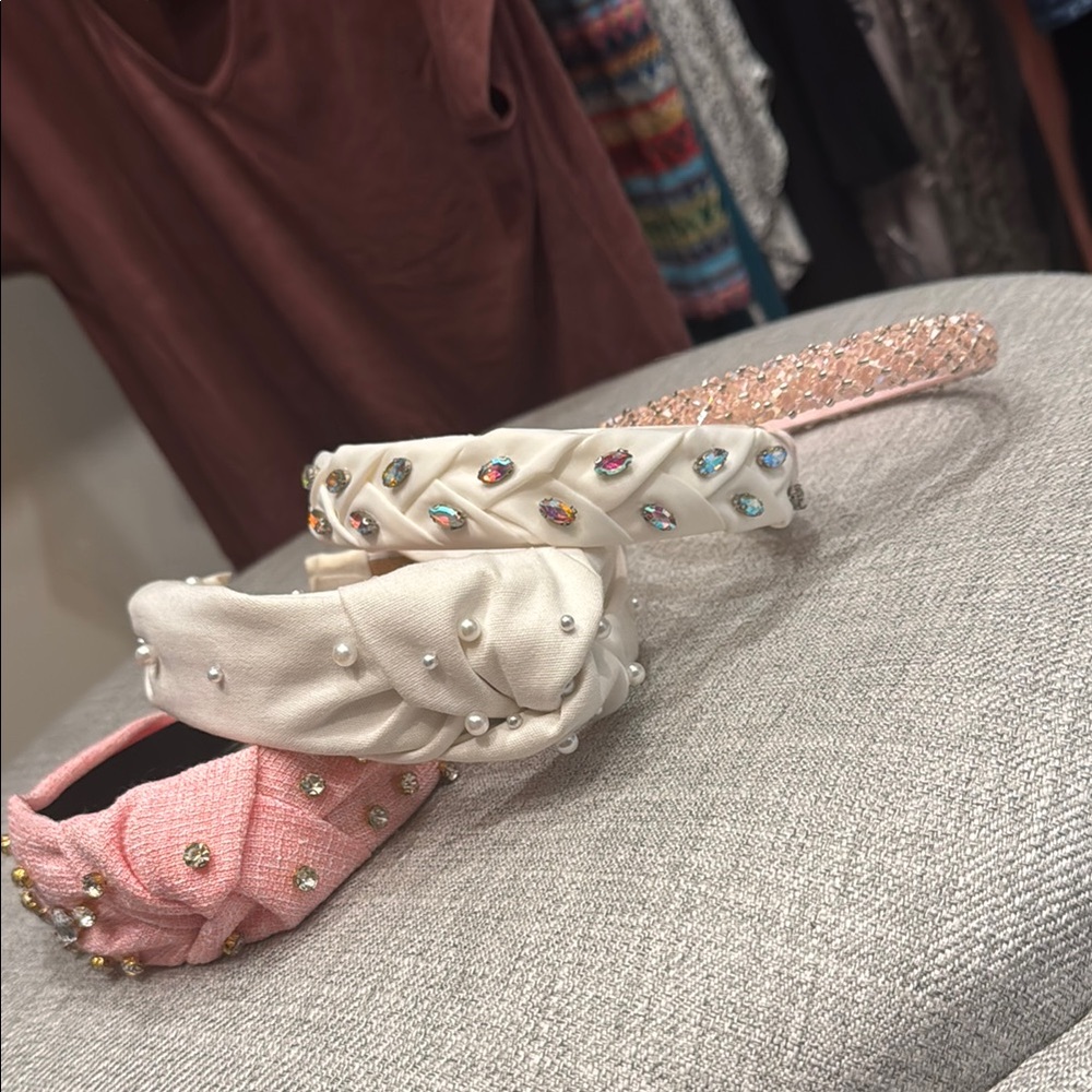 Embellished Pink and White Headbands